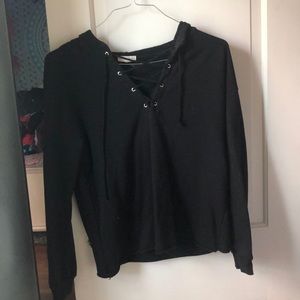 Hoodie with lace up V-neck